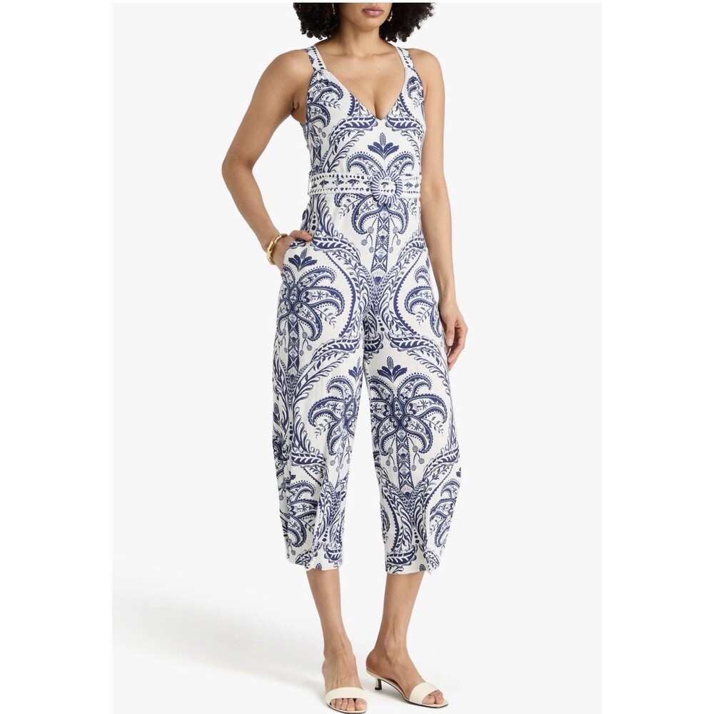 Farm Rio Printed Jumpsuit In Blue. Size L NWT